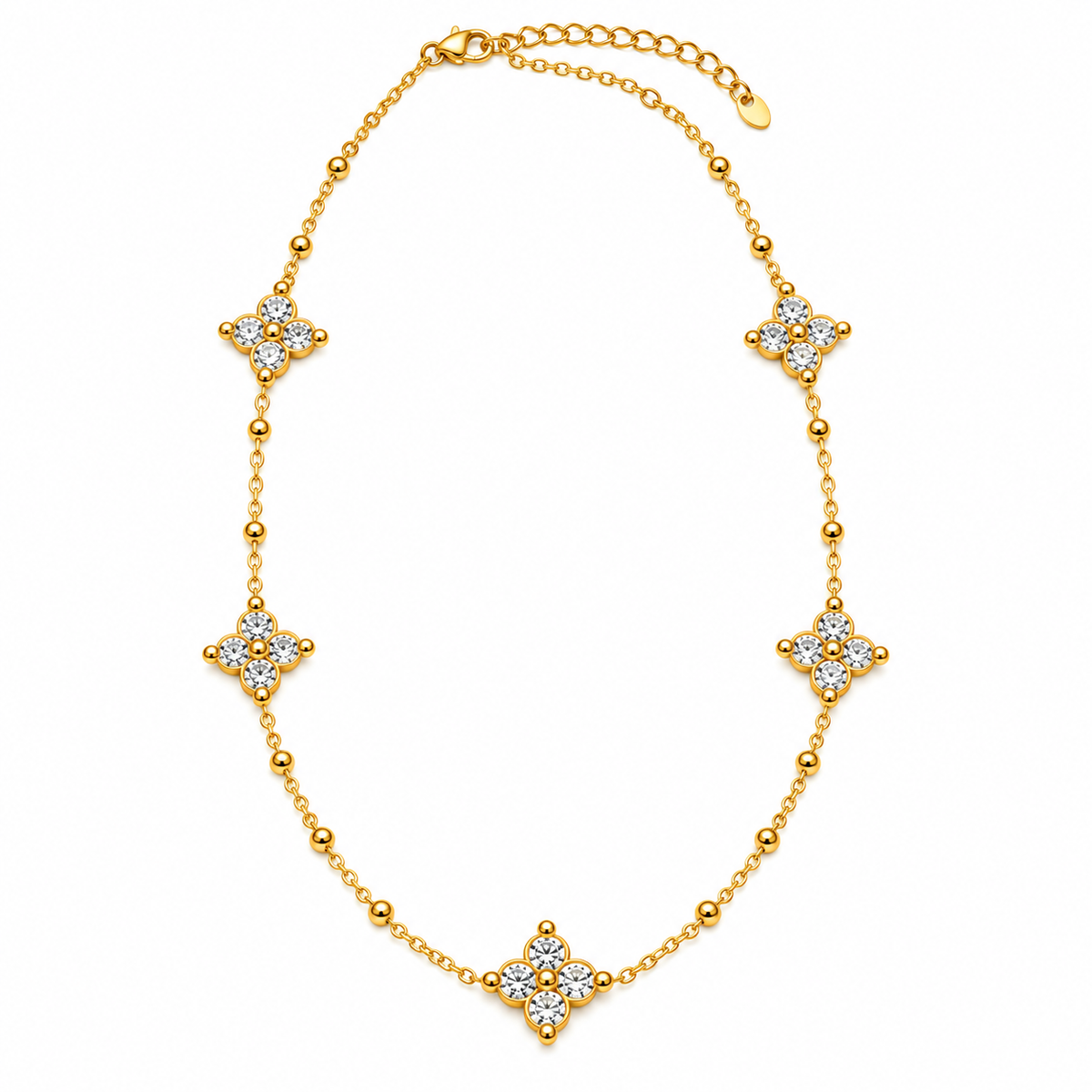 Collier / Sautoir Trèfles 4 Cristaux Ronds Luxe