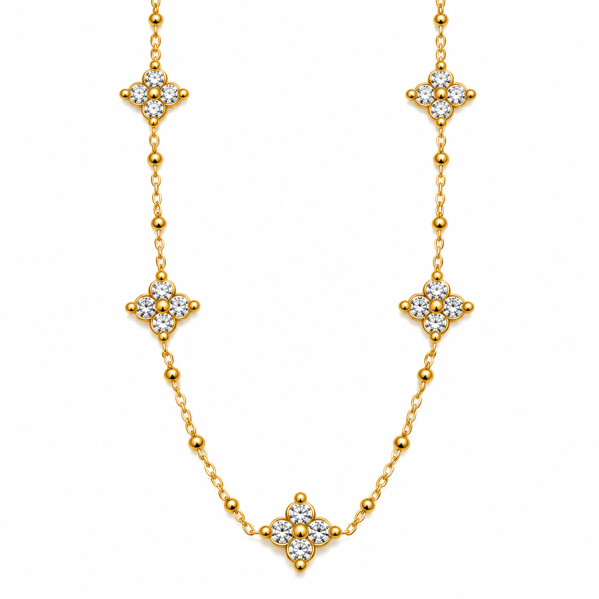Collier / Sautoir Trèfles 4 Cristaux Ronds Luxe