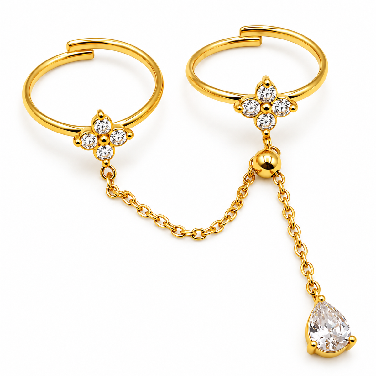 Double Bagues Trèfles 4 Cristaux Ronds Luxe