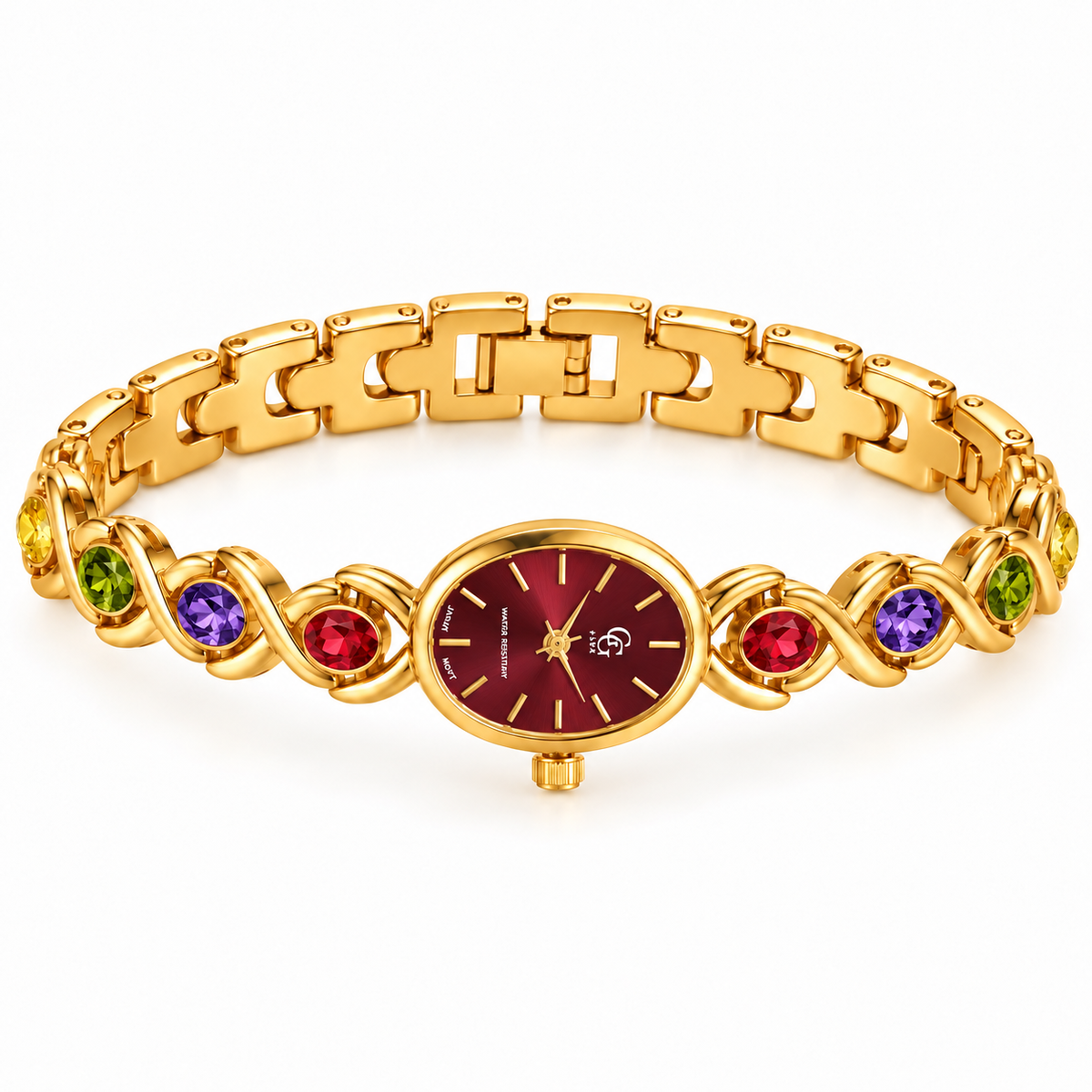 Montre GG Luxe FB1726 Fond Bordeaux Pierres Multicolores