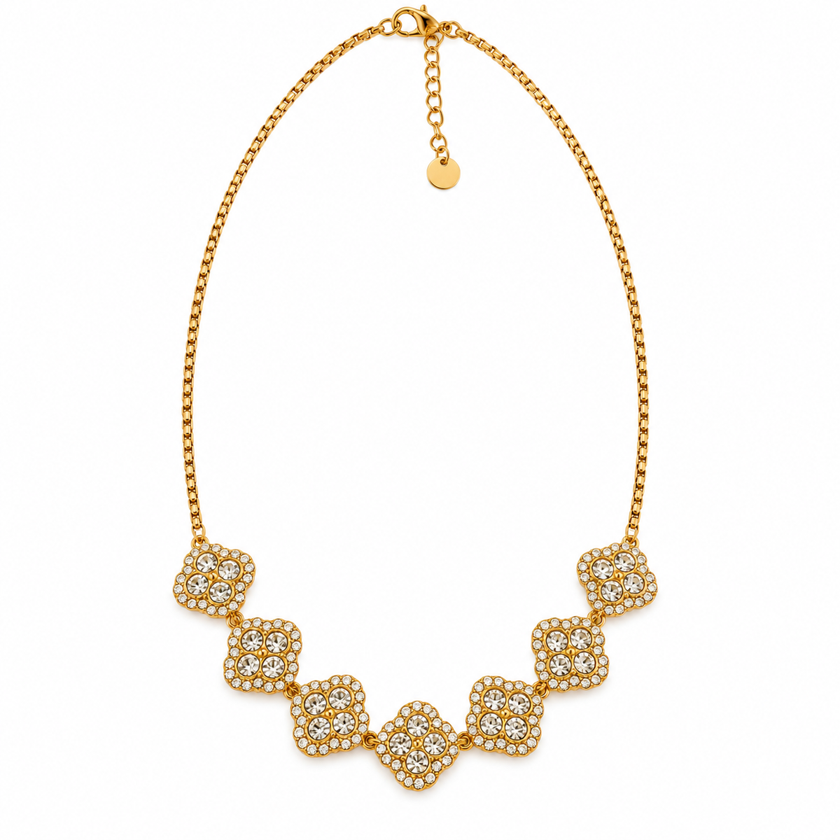 Collier Multi Trèfles 4 Cristaux Ronds Tour Cristaux Luxe