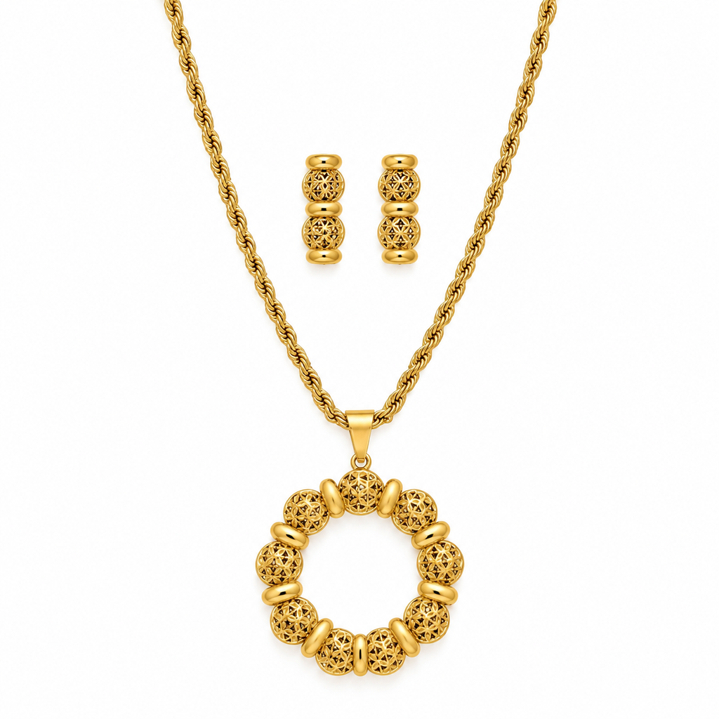 Ensemble Collier / Sautoir et Boucles d'oreilles Boules Orientales Luxe