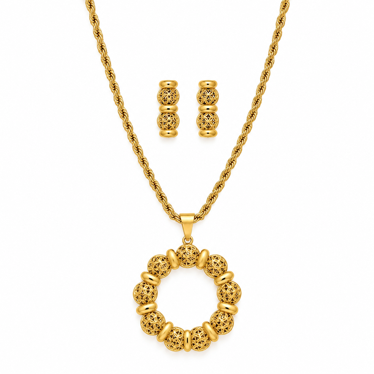 Ensemble Collier / Sautoir et Boucles d'oreilles Boules Orientales Luxe