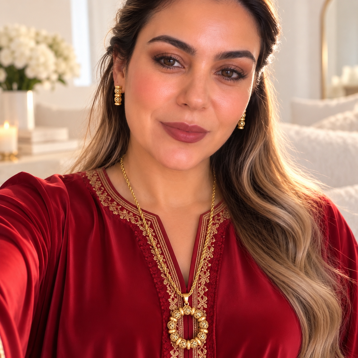 Ensemble Collier / Sautoir et Boucles d'oreilles Boules Orientales Luxe