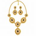 Ensemble Collier et Boucles d'oreilles Motifs Orientaux Pierre Noire et Cristaux Luxe