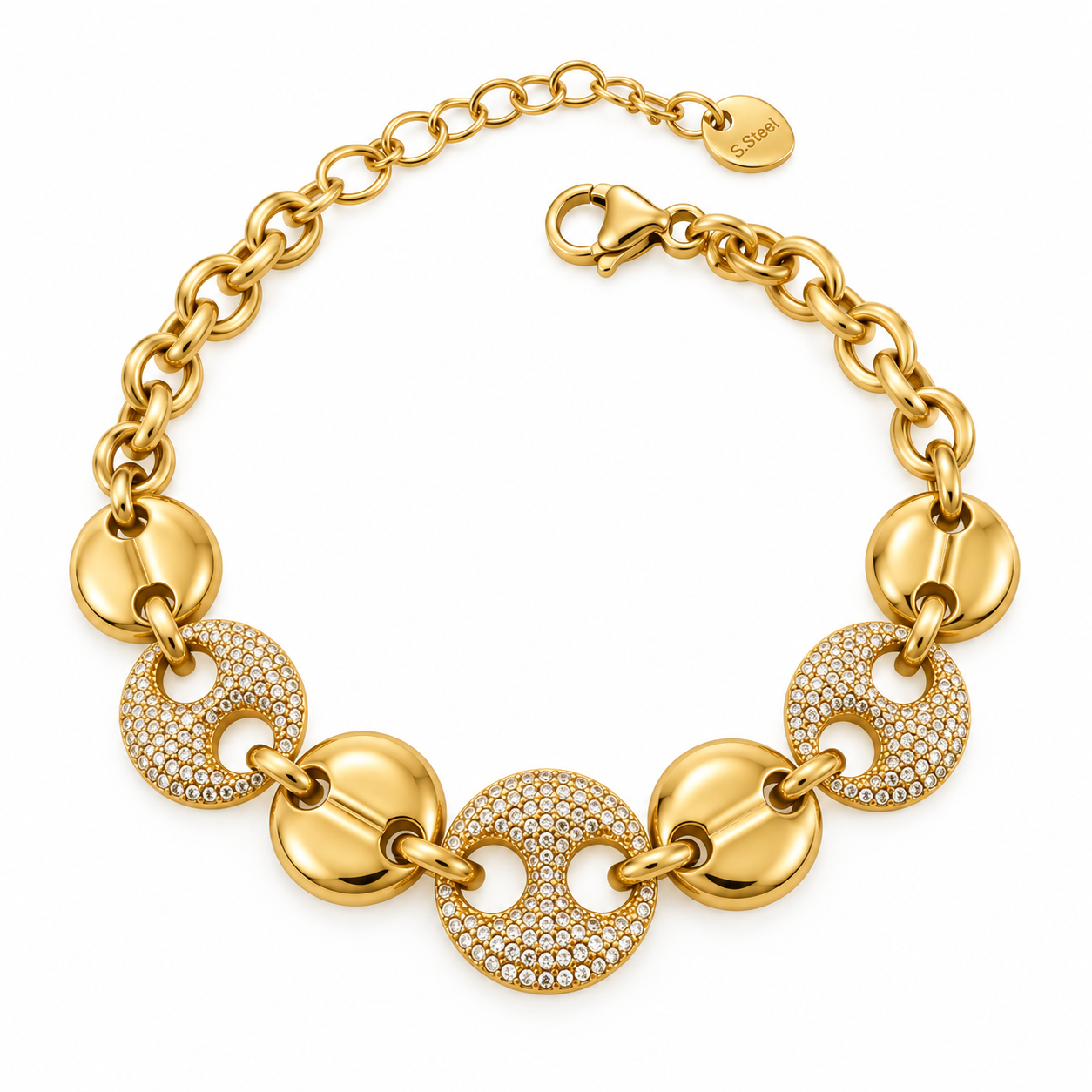 Bracelet Graines de Café Plates Dorées et Cristaux Luxe