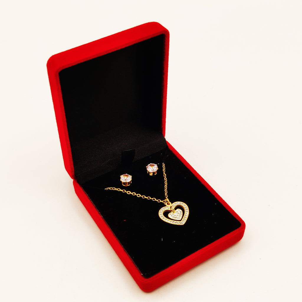 Coffret Collier et Boucles d'oreilles Coeur Double Cristaux