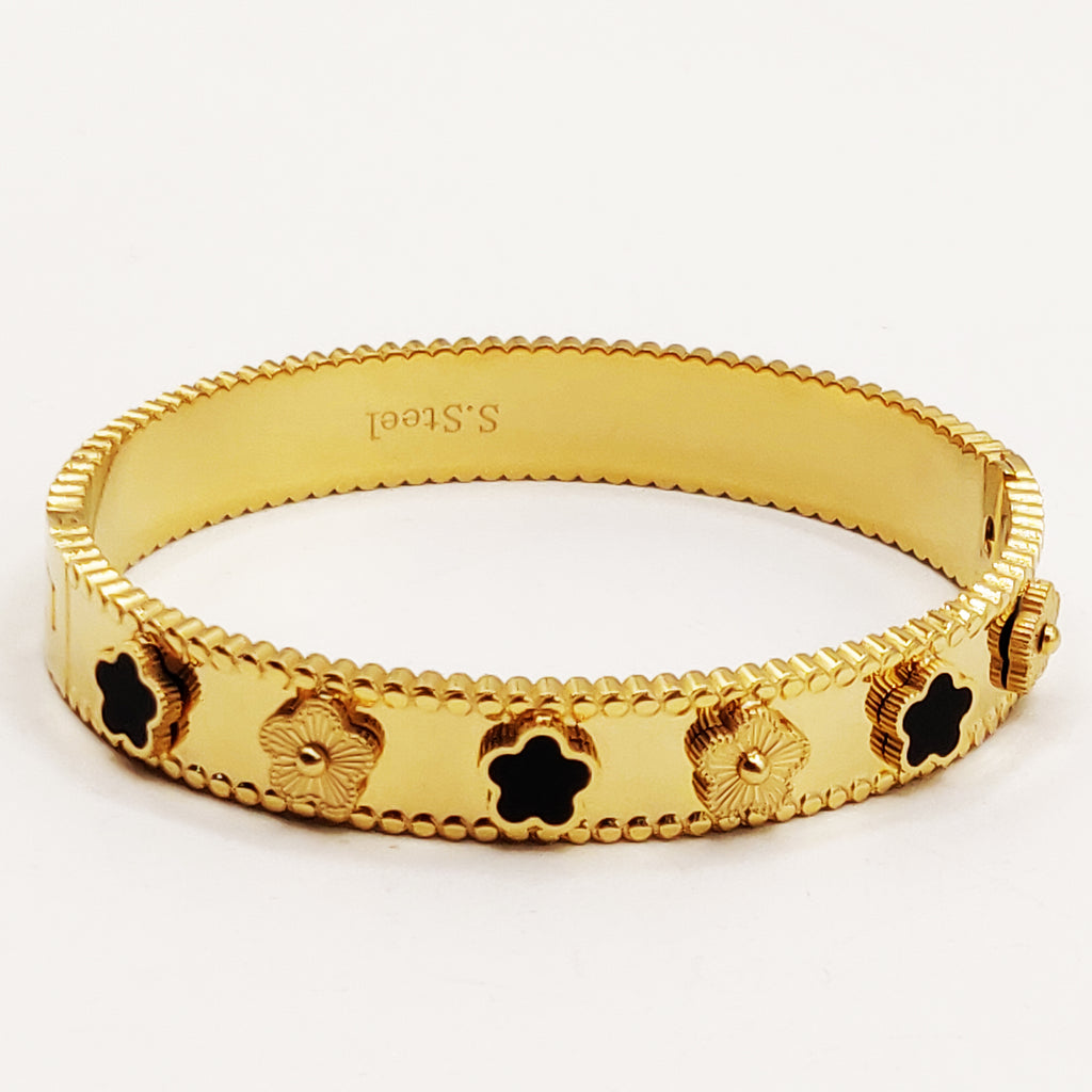 Bracelet Rigide Marguerites Dorées et Noires Luxe