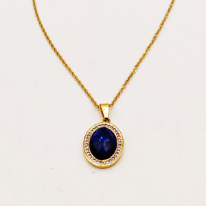 Collier Cristal Ovale Bleu Tour Cristaux