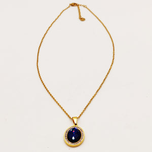 Collier Cristal Ovale Bleu Tour Cristaux