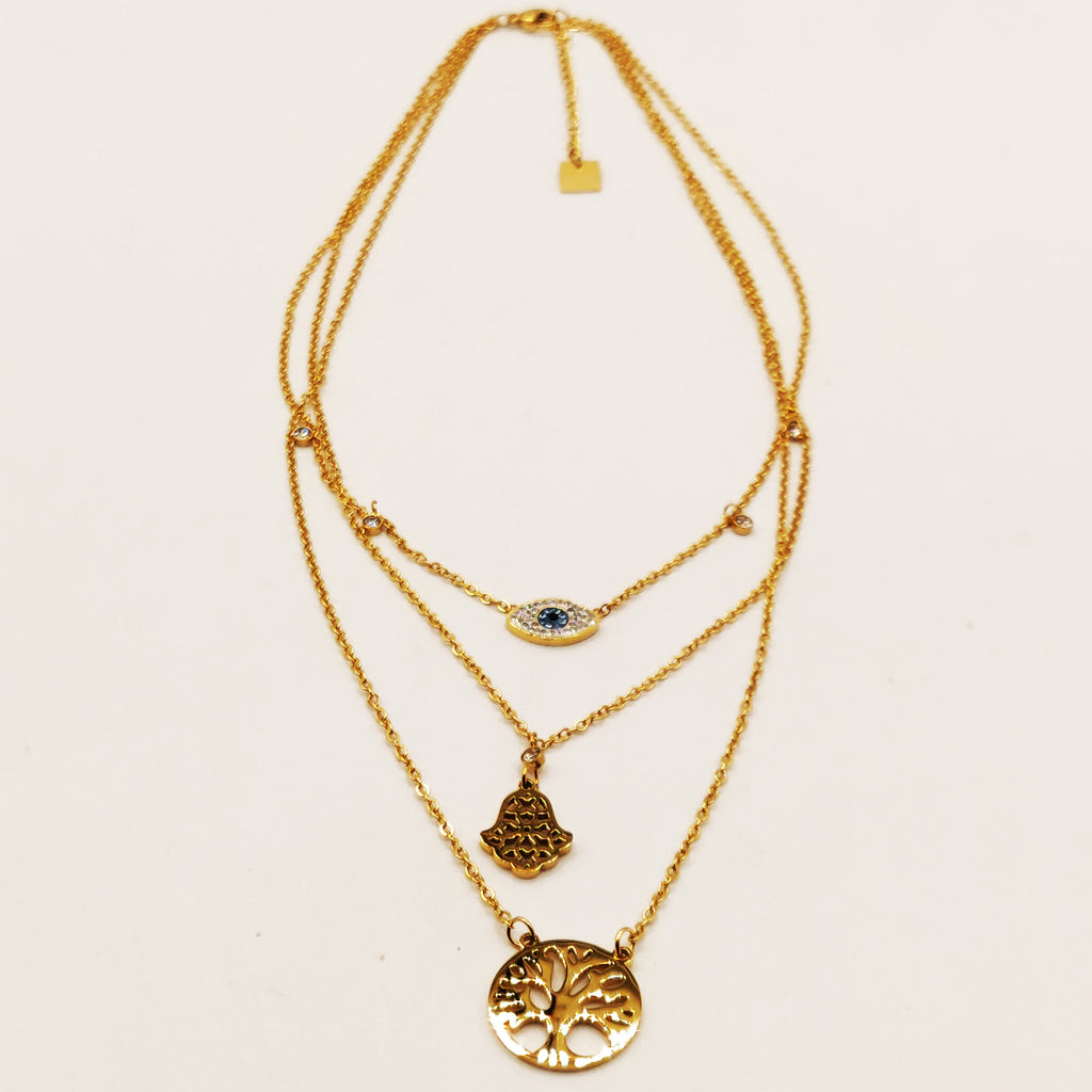 Collier Triple Eden, Main de Fatma et Oeil Luxe