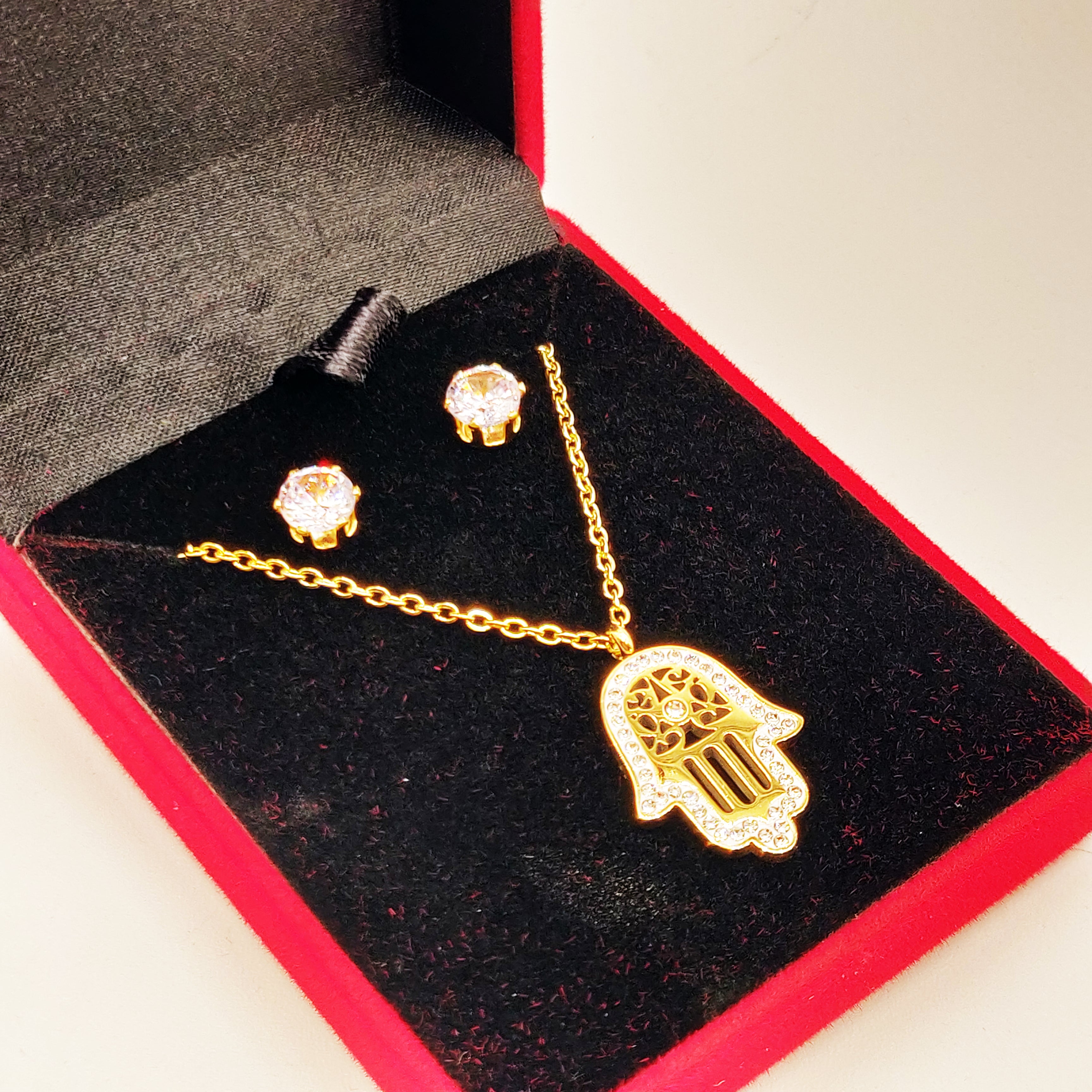 Coffret Collier et Boucles d'oreilles Main de Fatma