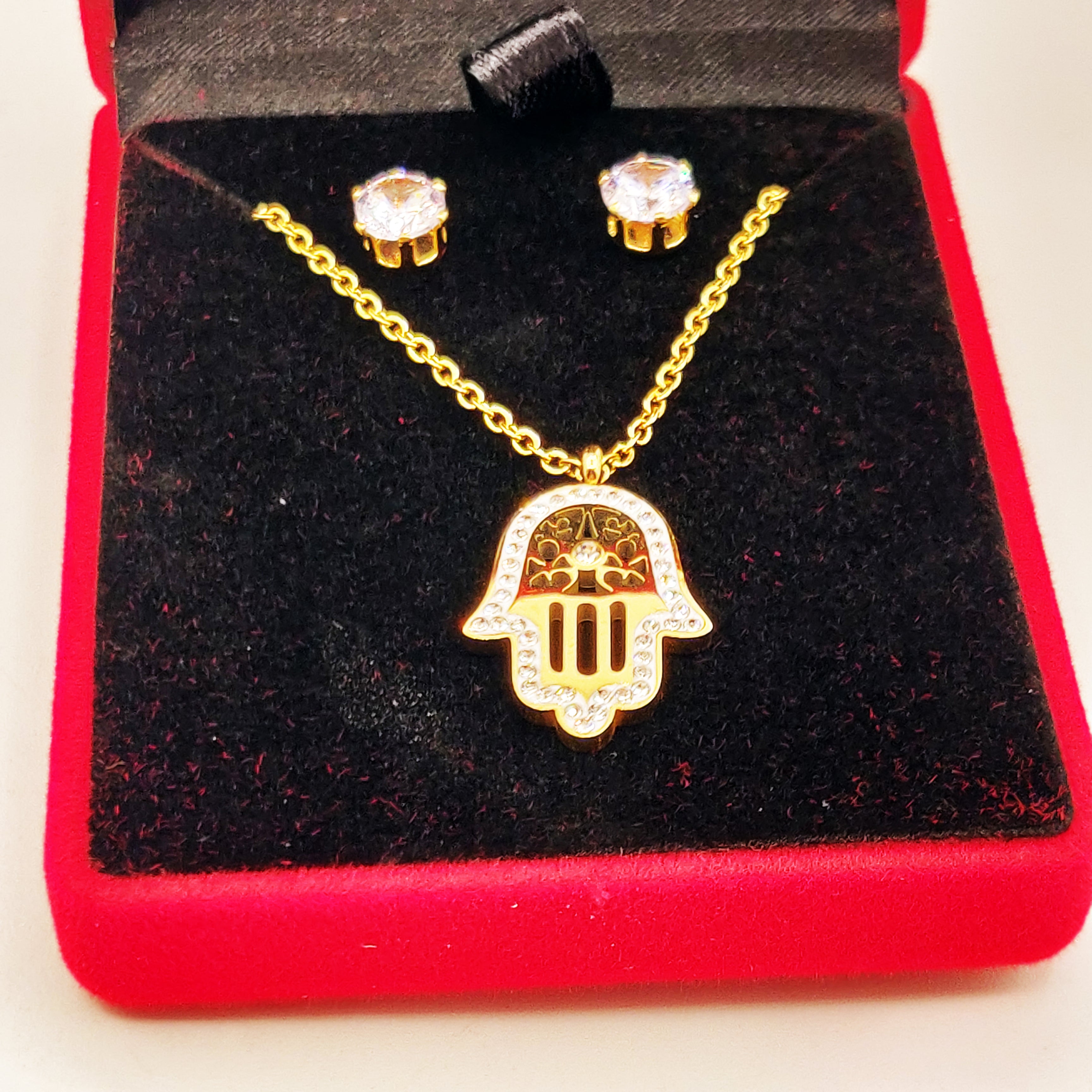 Coffret Collier et Boucles d'oreilles Main de Fatma