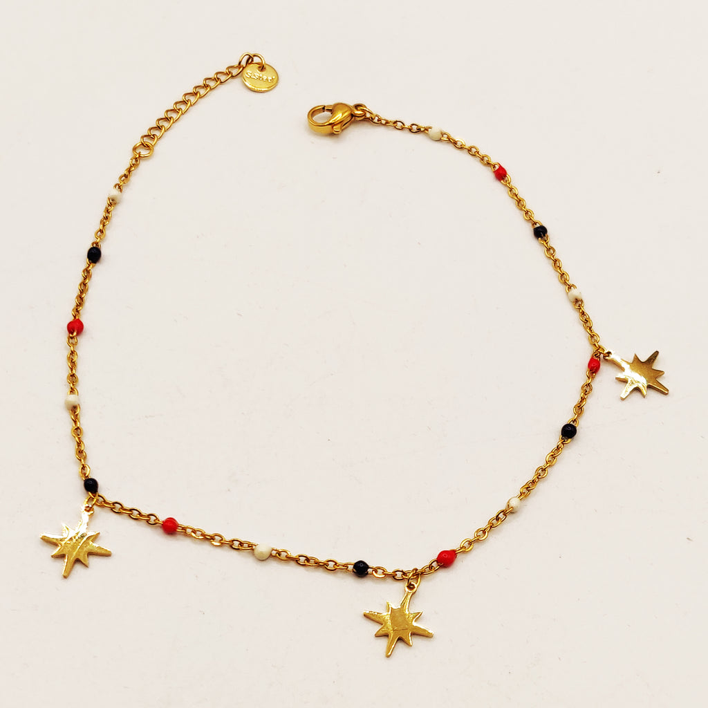 Chaîne de Cheville Perles d'imitation Multicolores et Étoiles