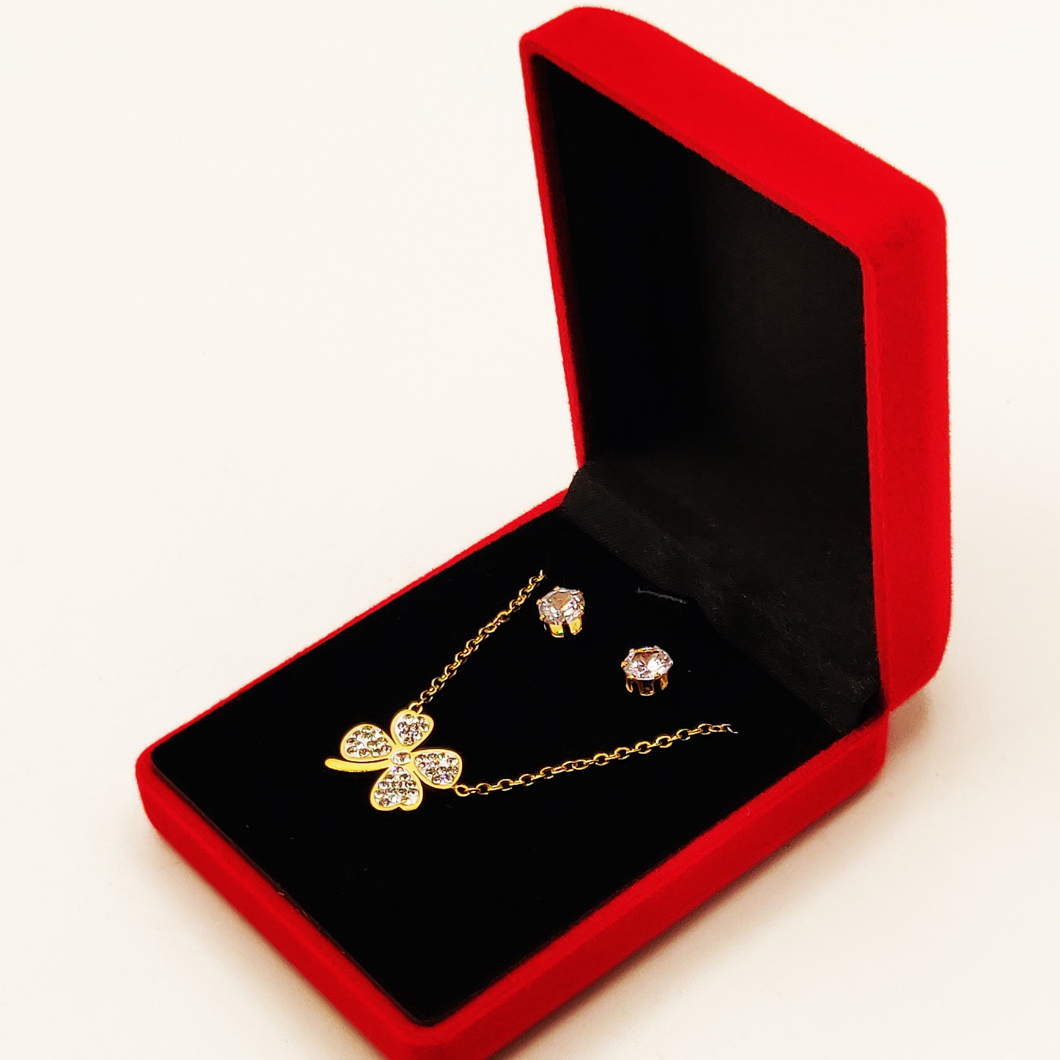 Coffret Collier et Boucles d'oreilles Trèfle à 4 Feuilles Cristaux