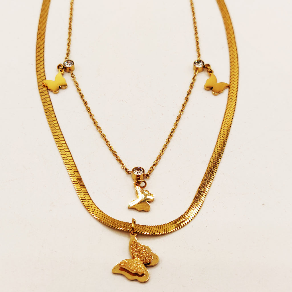 Collier Double Multi Papillons Luxe