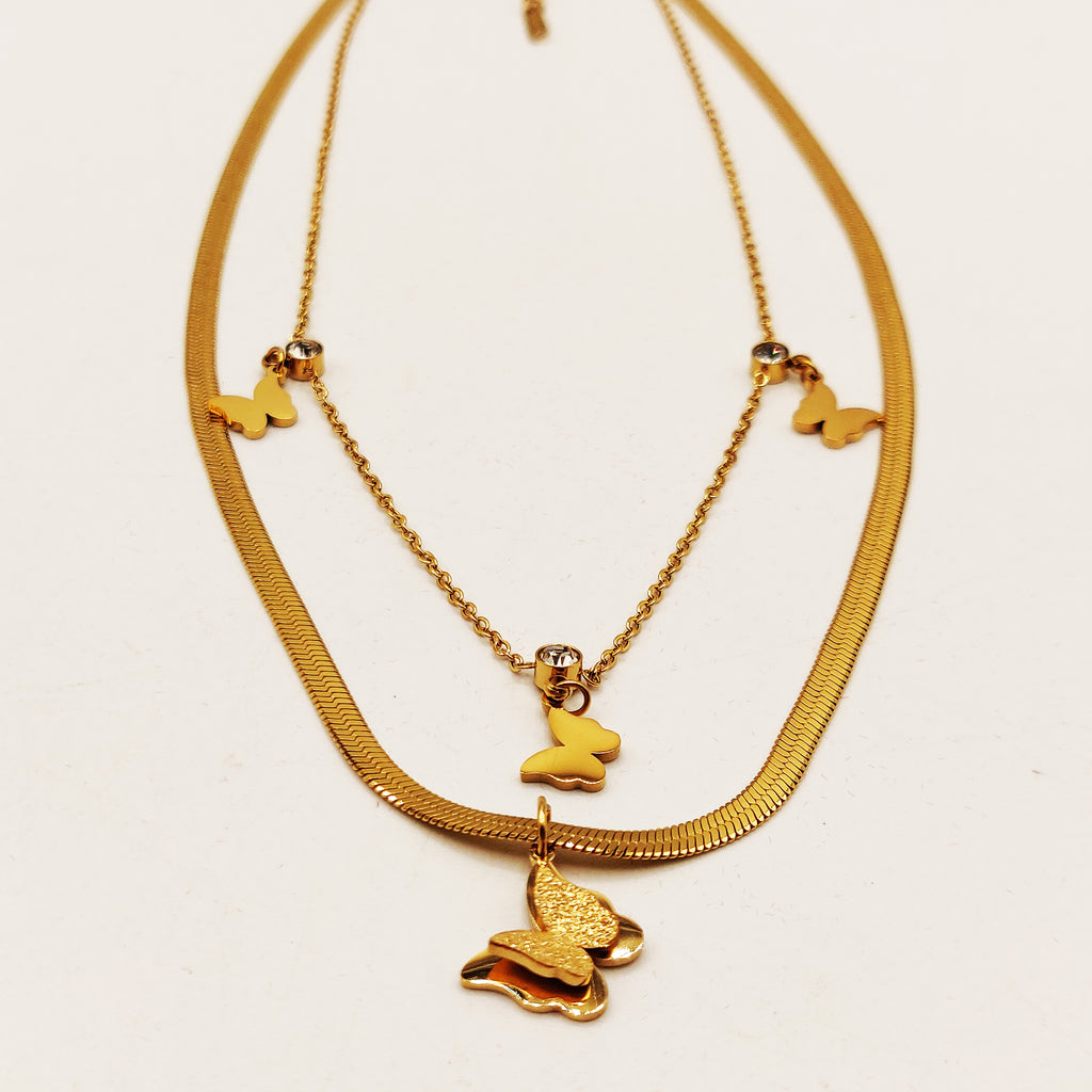 Collier Double Multi Papillons Luxe