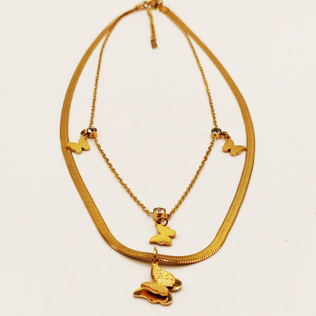 Collier Double Multi Papillons Luxe