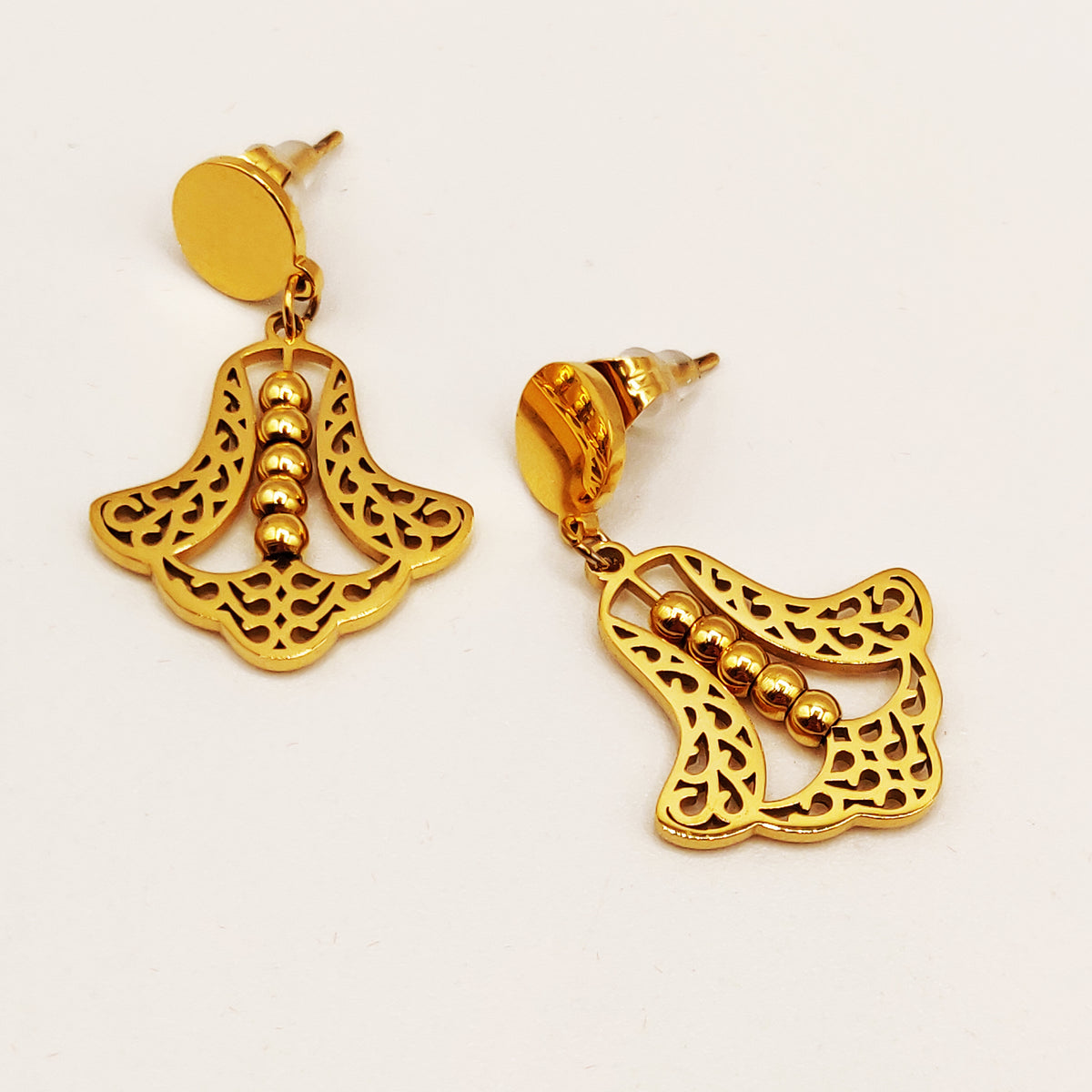 Boucles d'oreilles Mains de Fatma Design Perles d'imitation Dorées