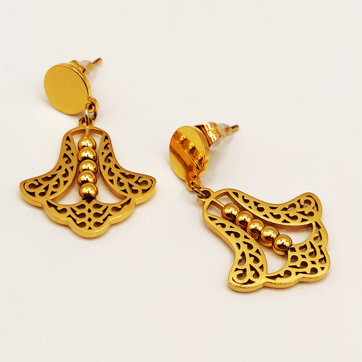 Boucles d'oreilles Mains de Fatma Design Perles d'imitation Dorées