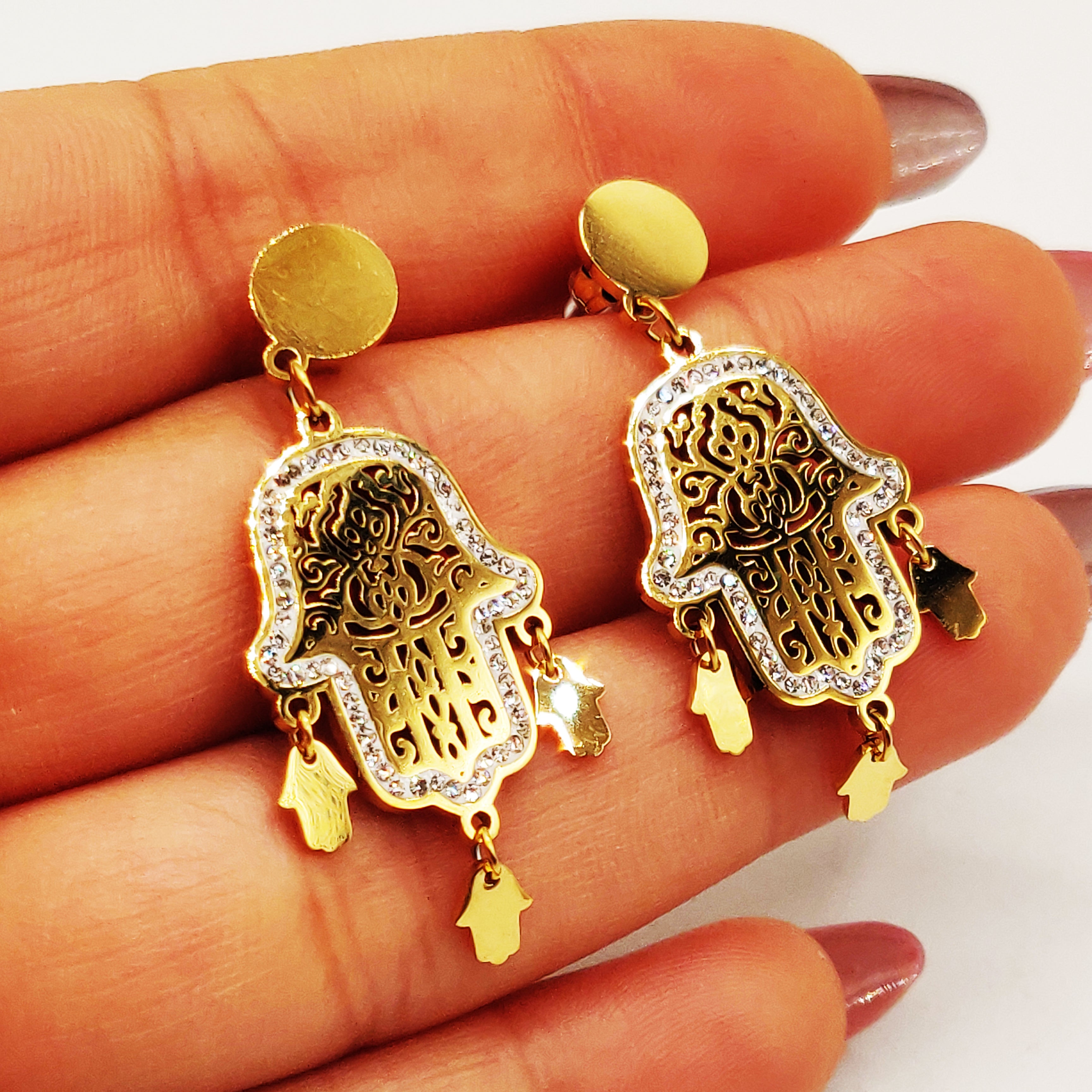 Boucles d'oreilles Chaîne Multi Mains de Fatma Pendentifs Fatma Luxe