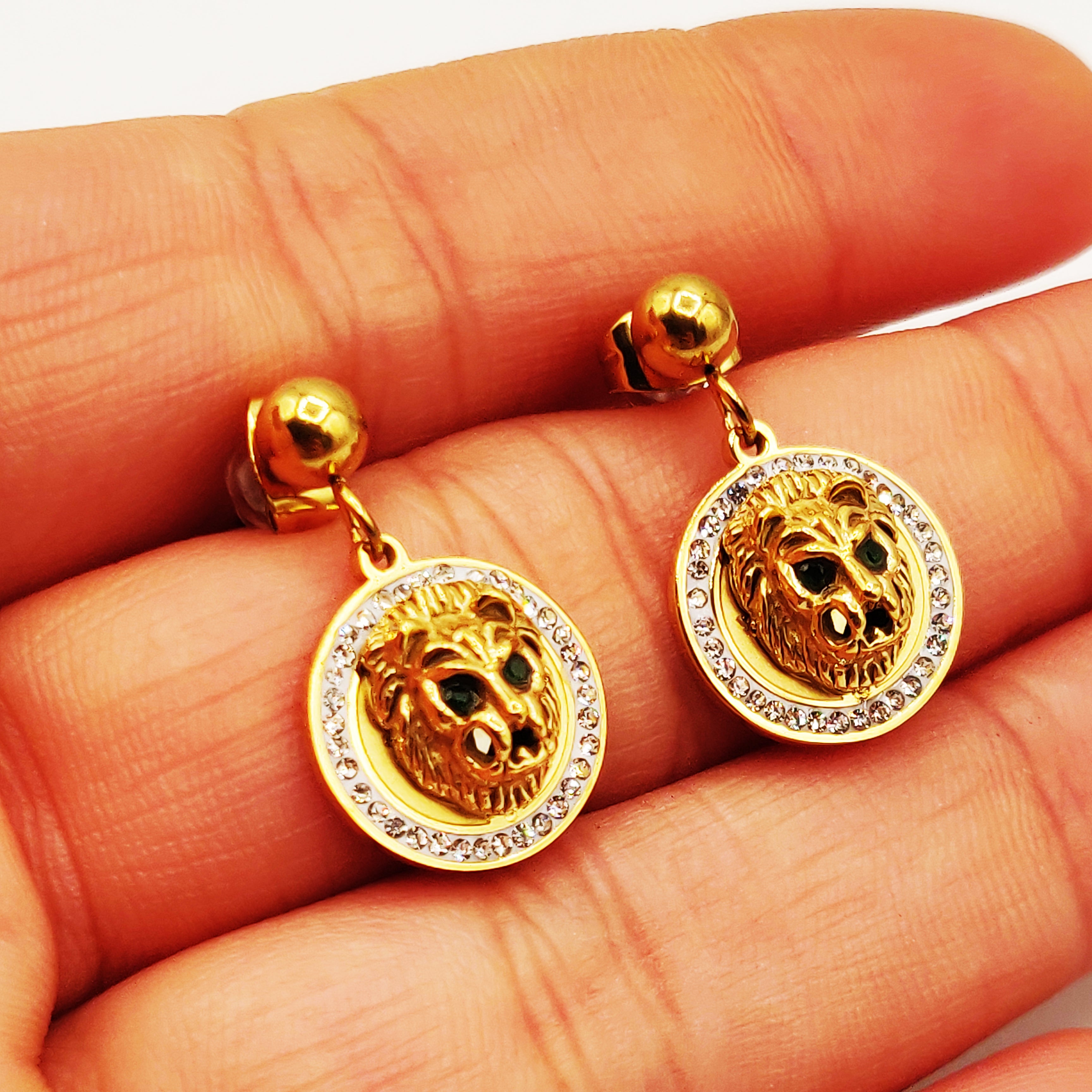 Boucles d'oreilles Lion Luxe et Perles d'imitation Dorées