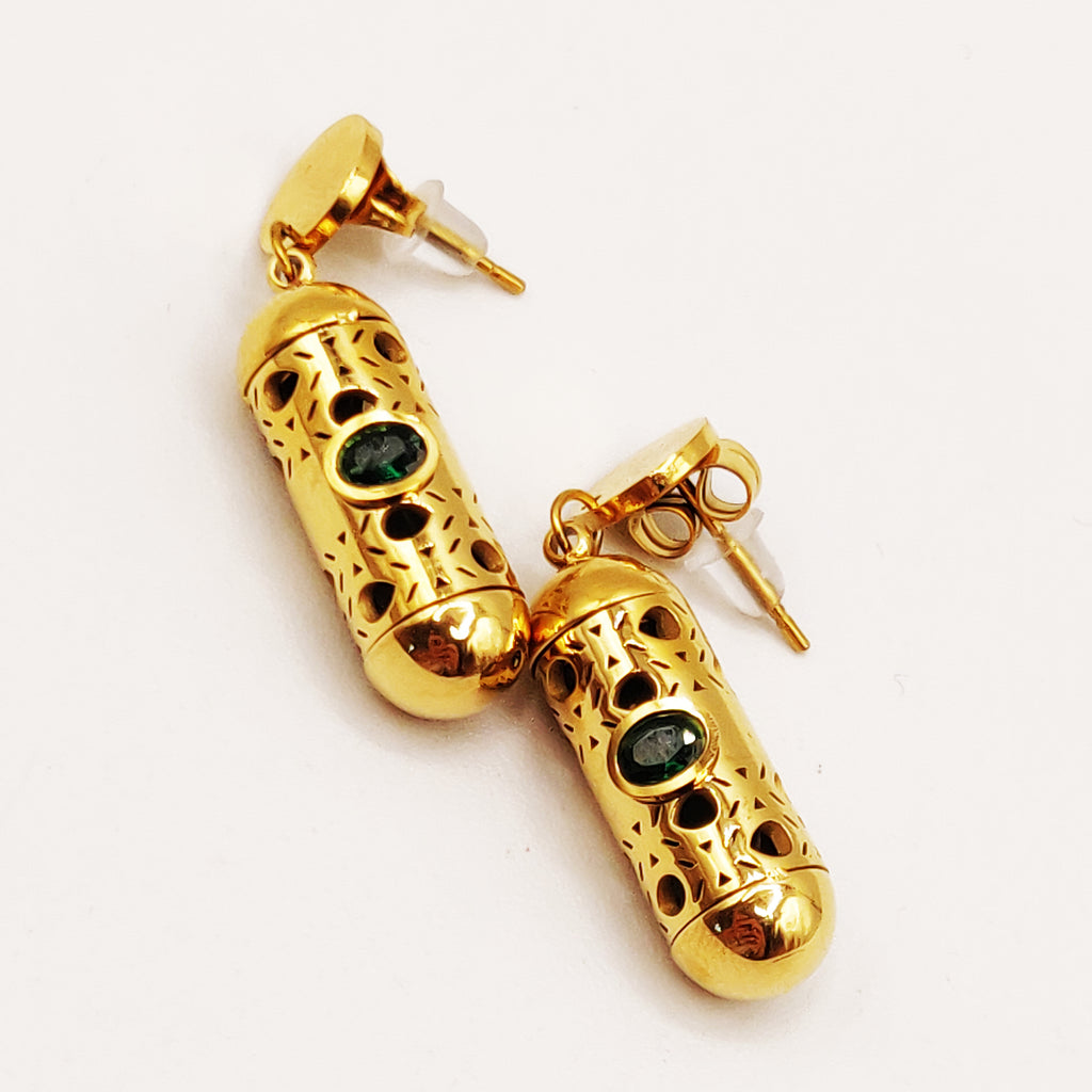 Boucles d'oreilles Tube Oriental Luxe Cristal Vert