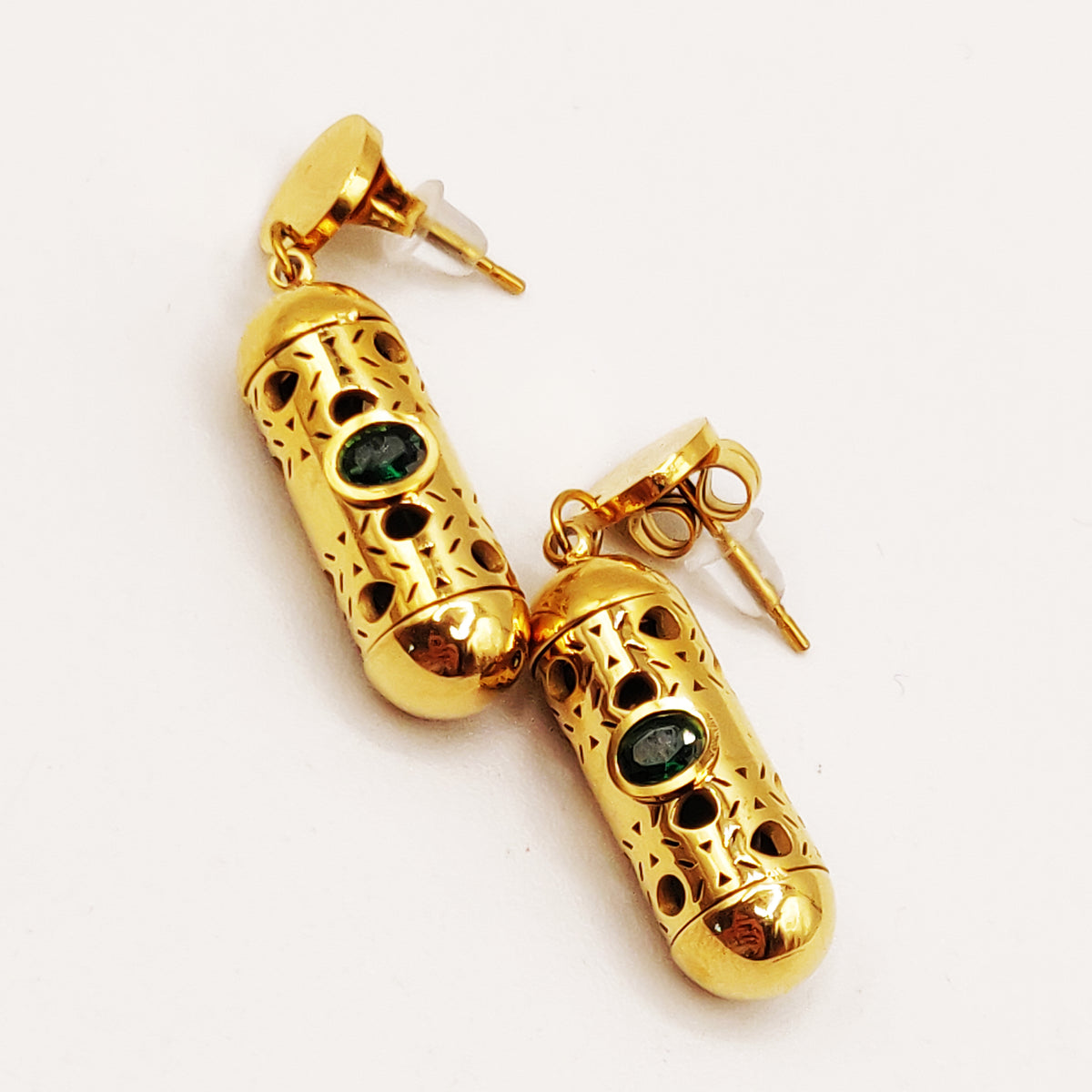 Boucles d'oreilles Tube Oriental Luxe Cristal Vert