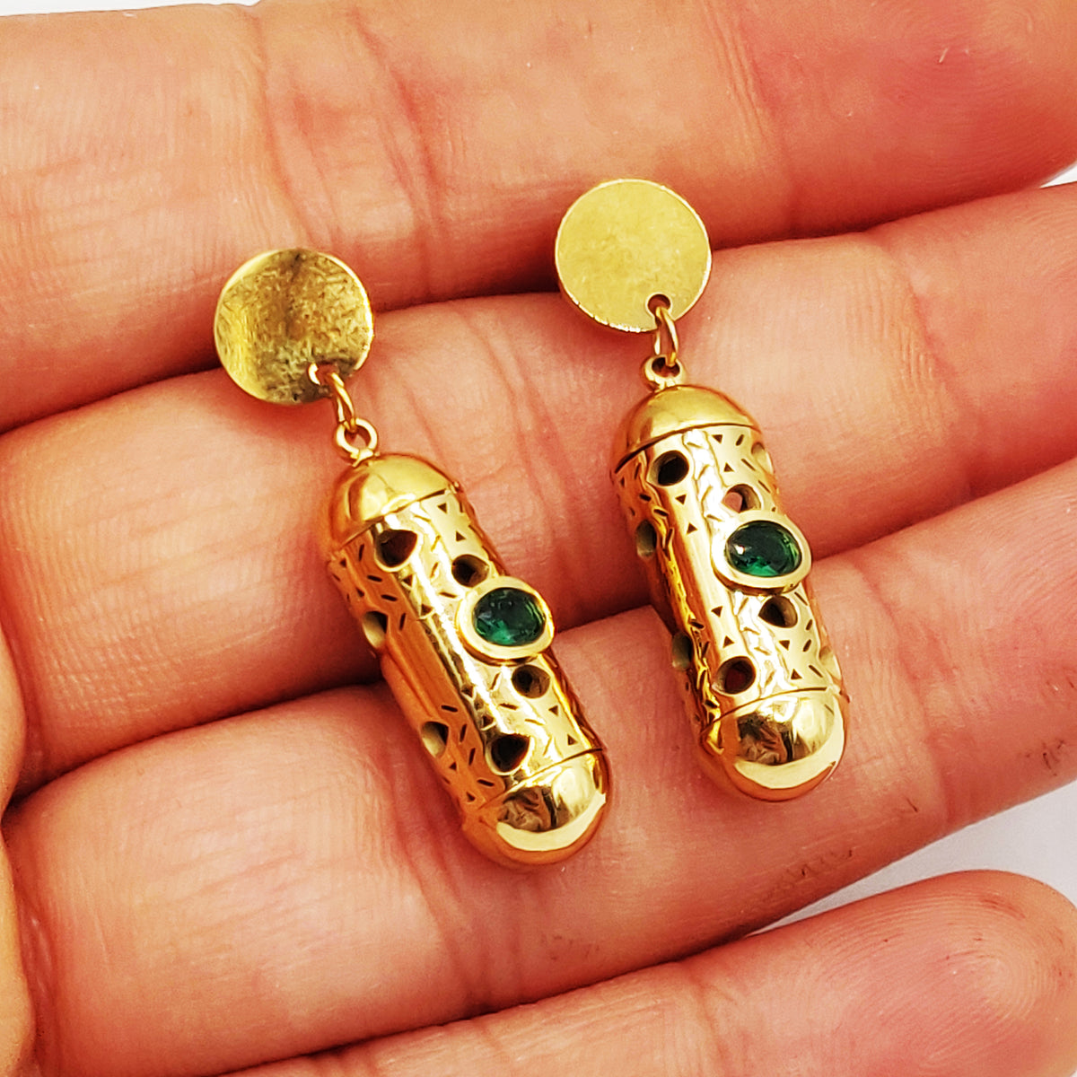 Boucles d'oreilles Tube Oriental Luxe Cristal Vert
