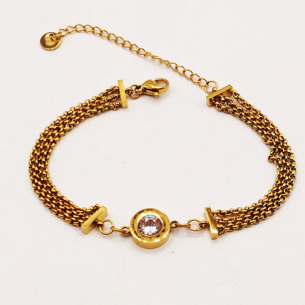 Bracelet Triple Chaîne Pendentif Cristal Romain Luxe