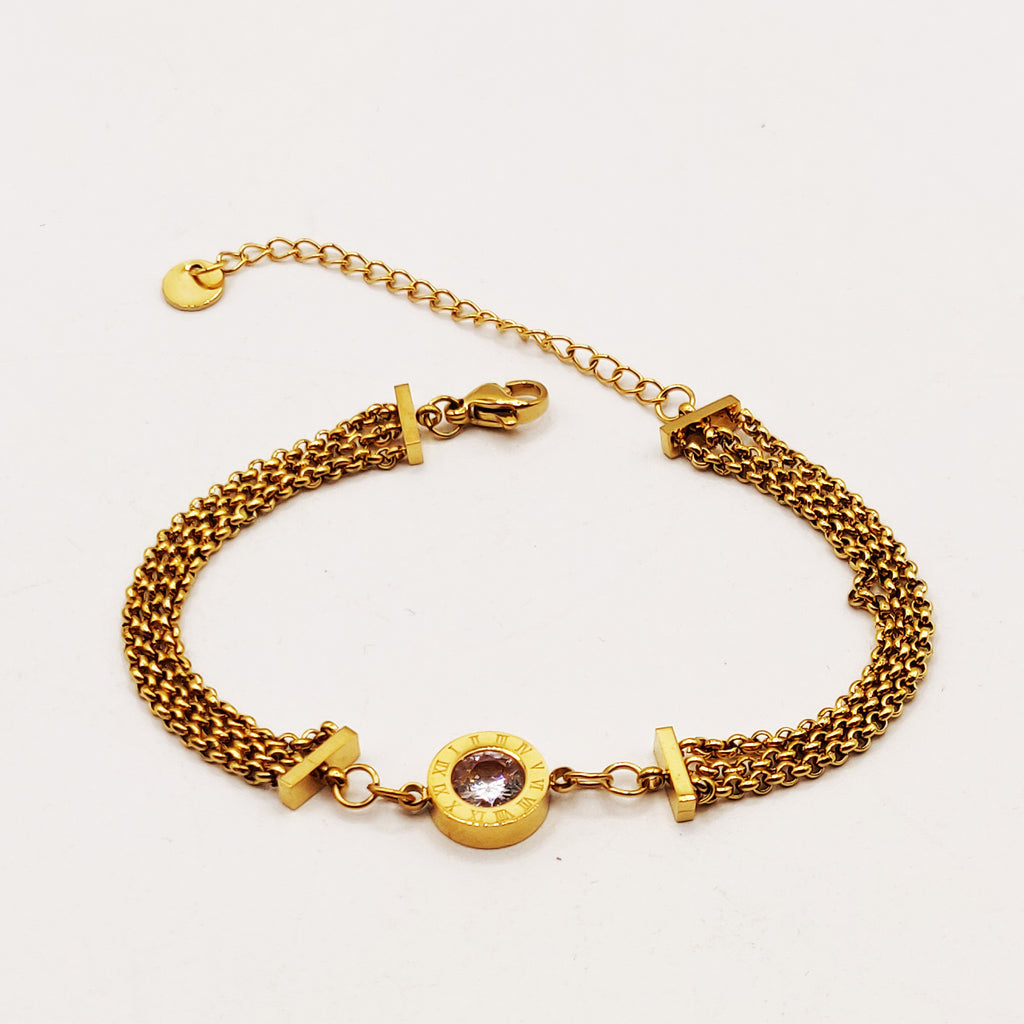 Bracelet Triple Chaîne Pendentif Cristal Romain Luxe