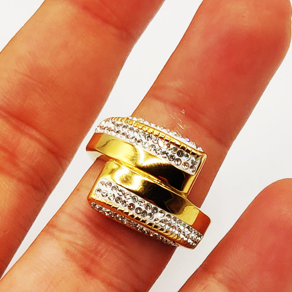 Bague Bandes Croisées Cristaux