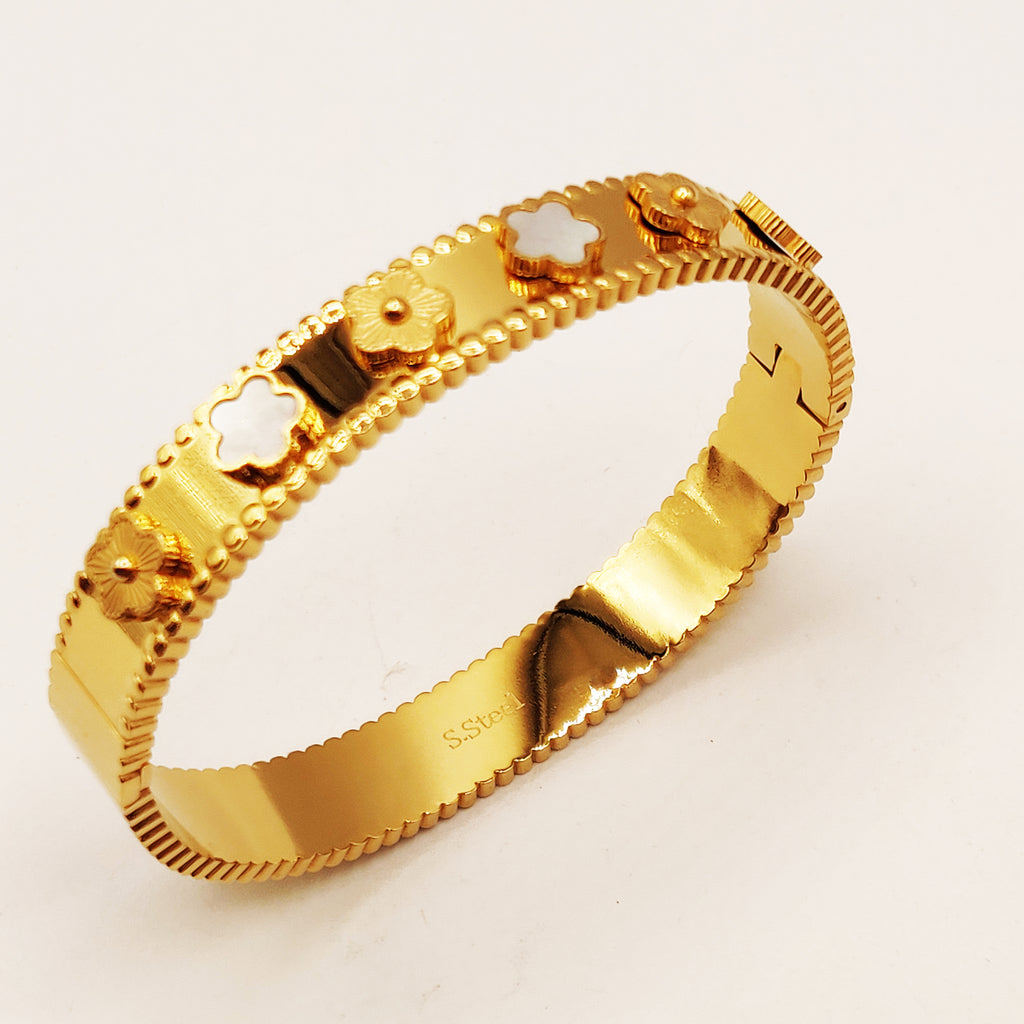 Bracelet Rigide Marguerites Dorées et Blanches Luxe