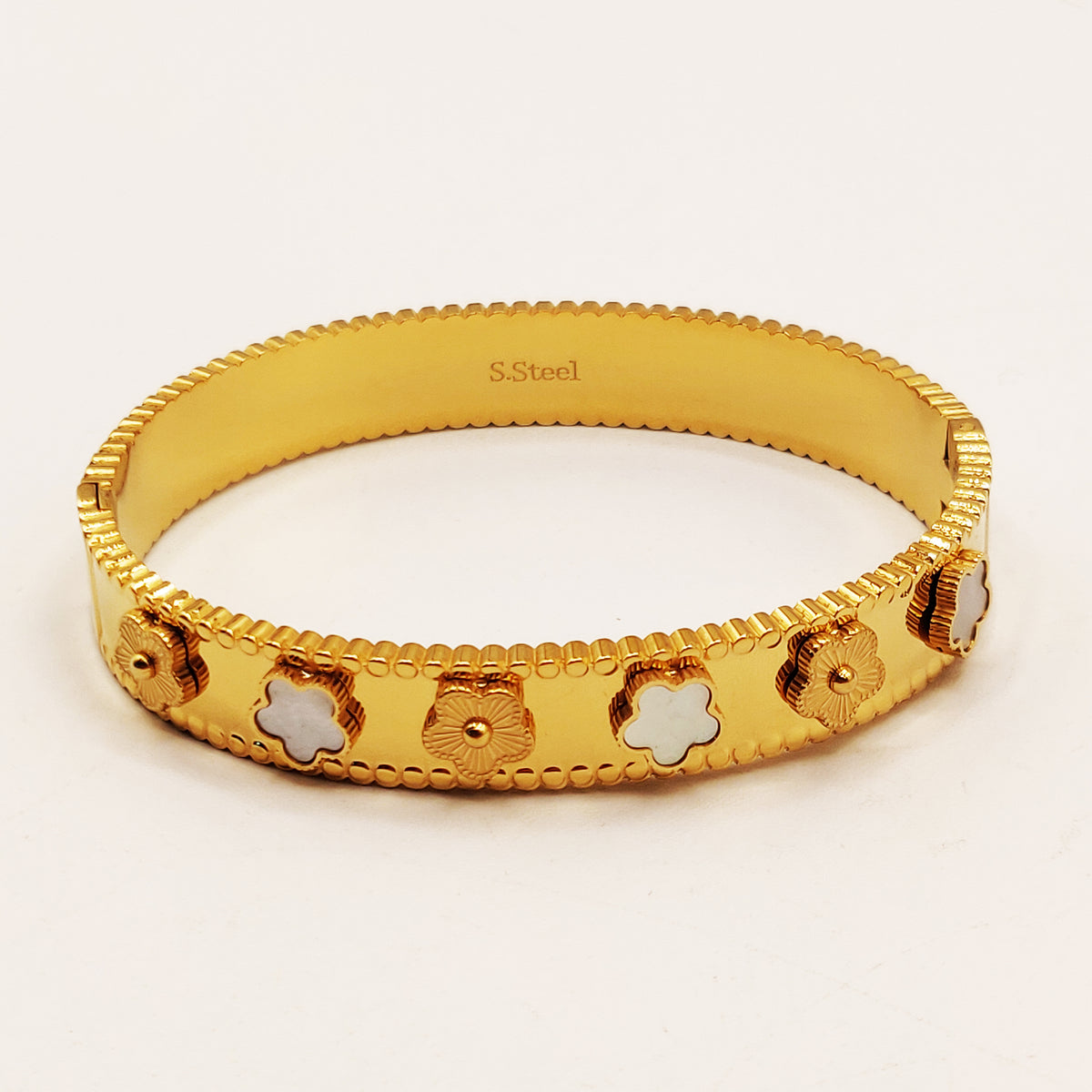 Bracelet Rigide Marguerites Dorées et Blanches Luxe