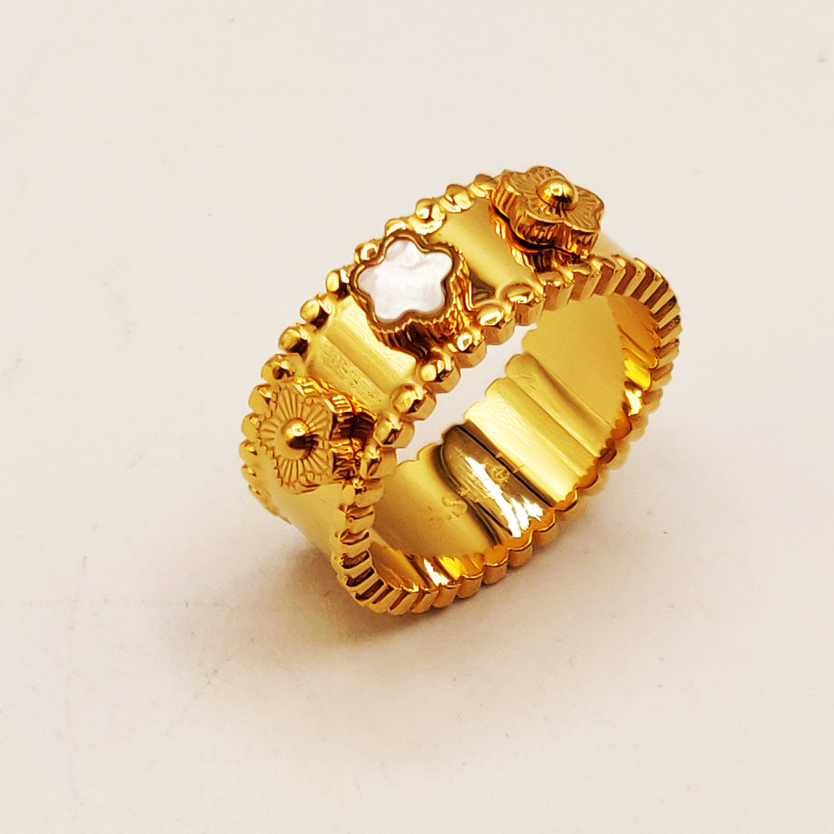 Bague Marguerites Dorées et Blanches Luxe