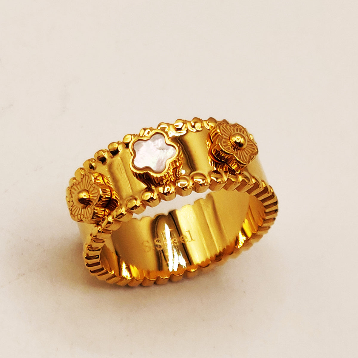 Bague Marguerites Dorées et Blanches Luxe