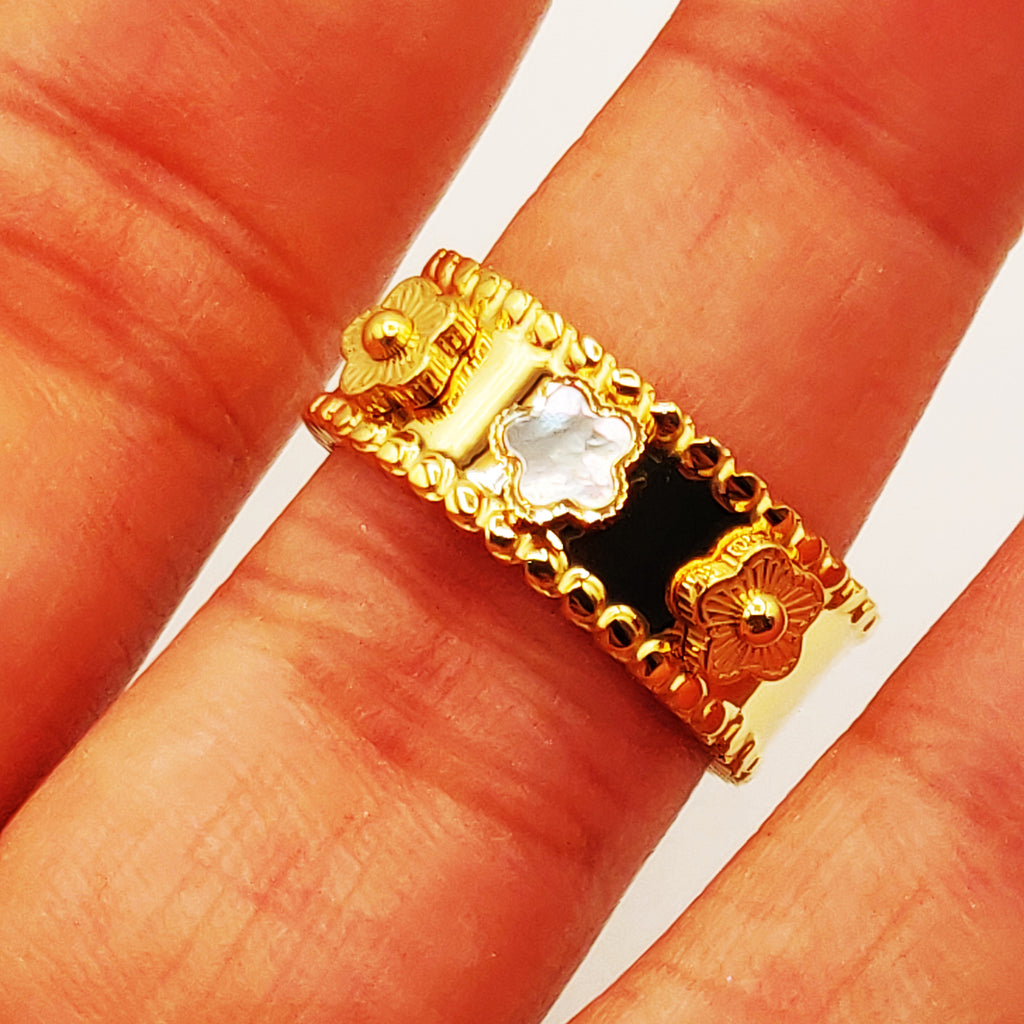 Bague Marguerites Dorées et Blanches Luxe