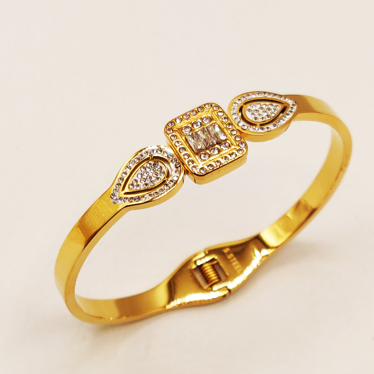 Bracelet Rigide Double Gouttes et Cristal Carré Luxe