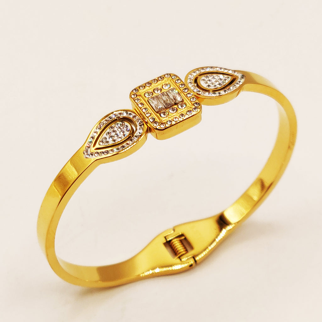 Bracelet Rigide Double Gouttes et Cristal Carré Luxe