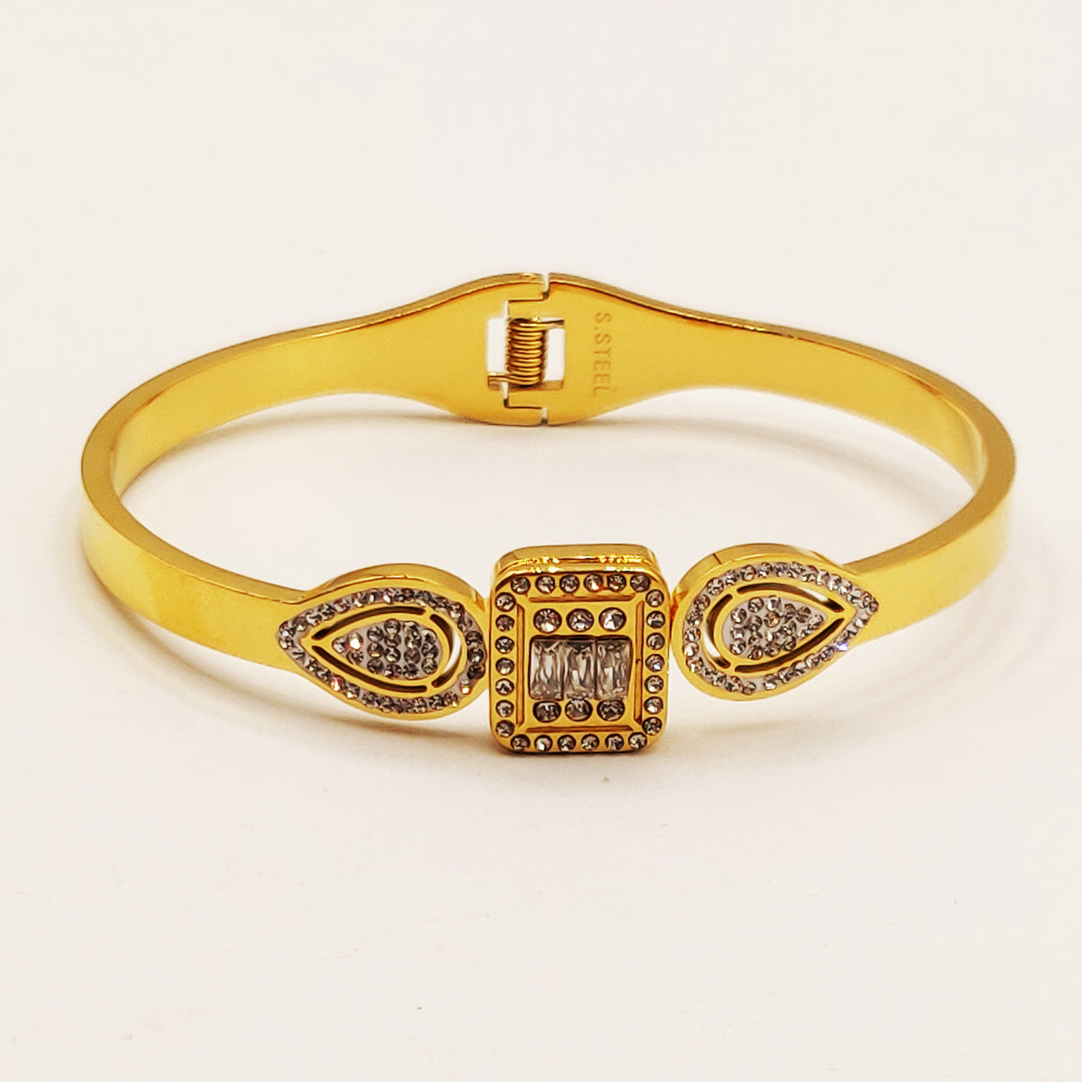 Bracelet Rigide Double Gouttes et Cristal Carré Luxe