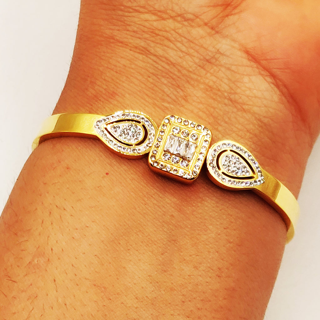 Bracelet Rigide Double Gouttes et Cristal Carré Luxe