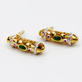 Boucles d'oreilles Pendentif Oriental Cristaux Verts et Rouges Luxe