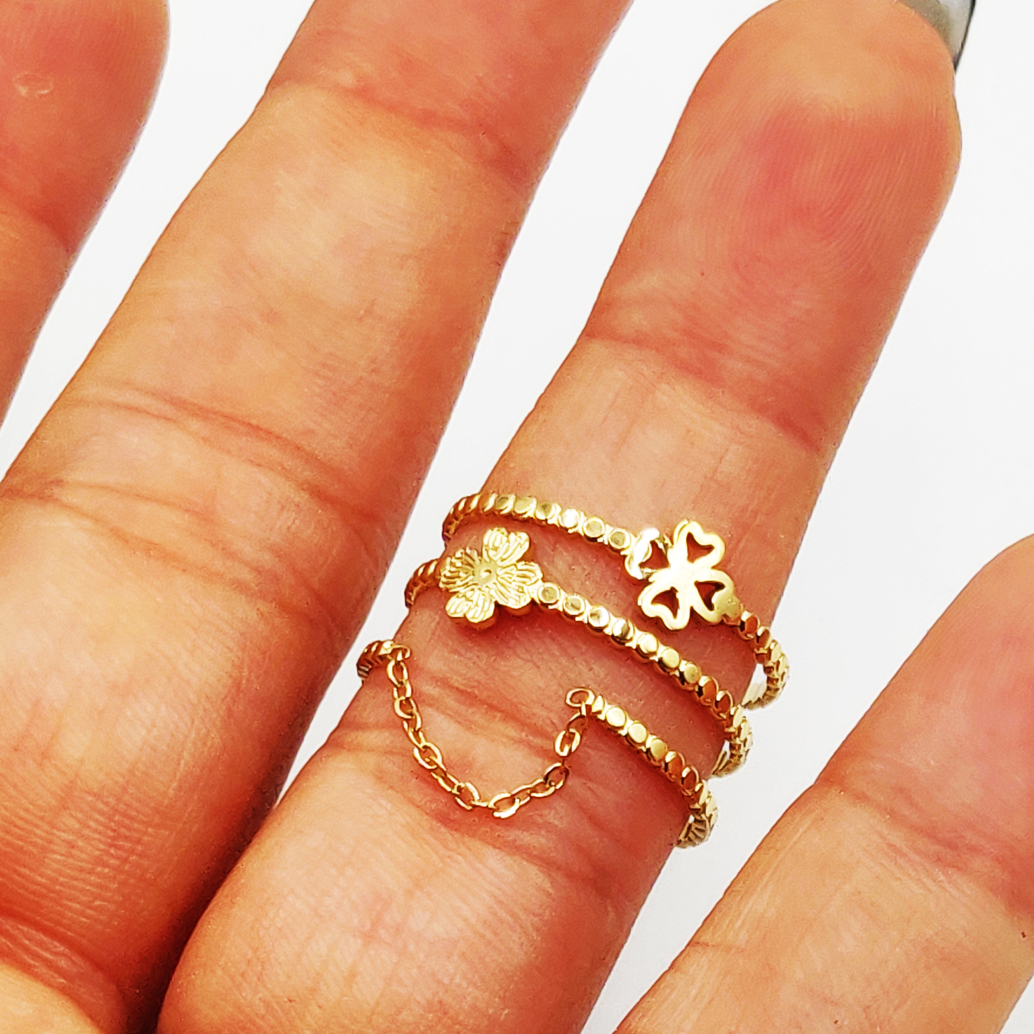 Bague 2 Trèfles et Chaîne