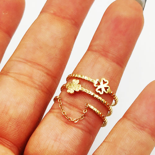 Bague 2 Trèfles et Chaîne