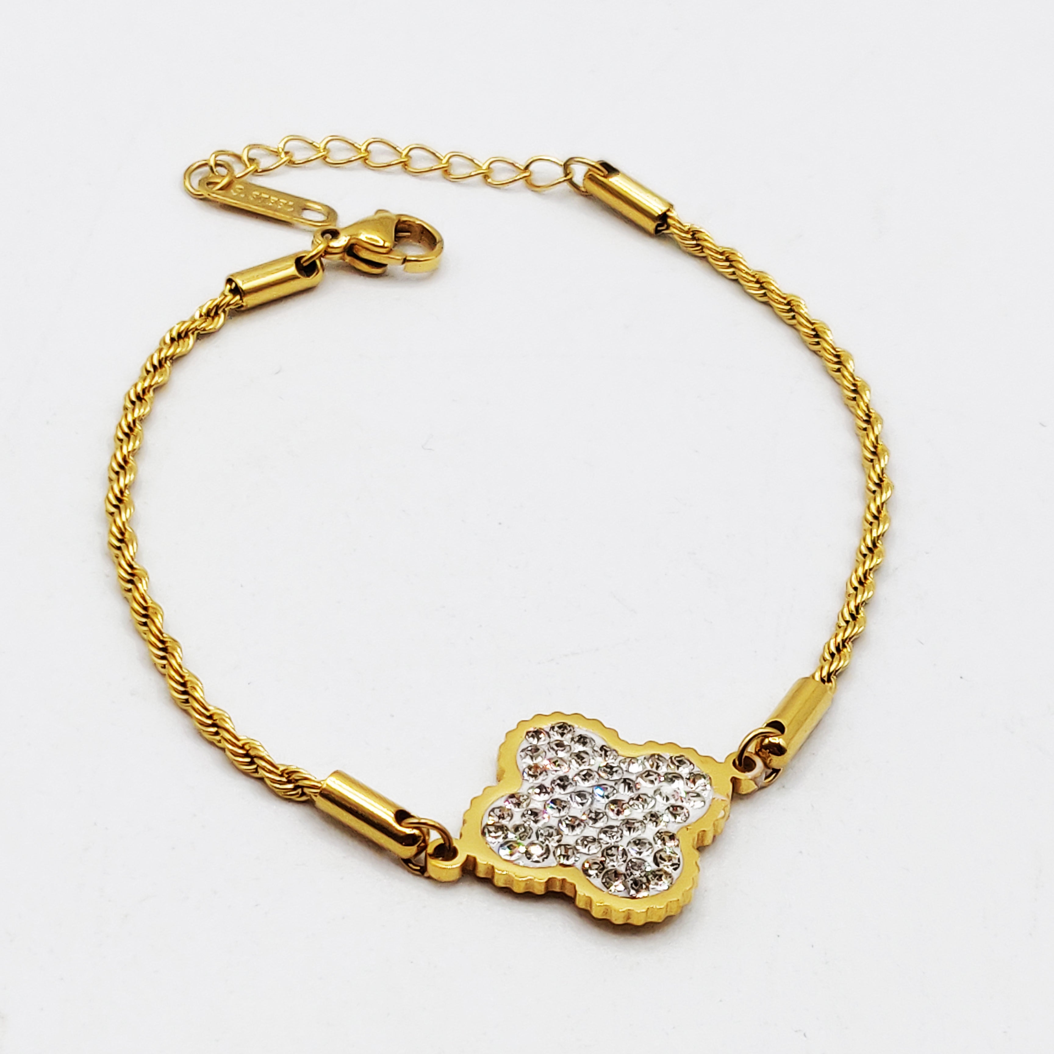 Bracelet Torsade Multi Lignes Trèfle Cristaux Luxe