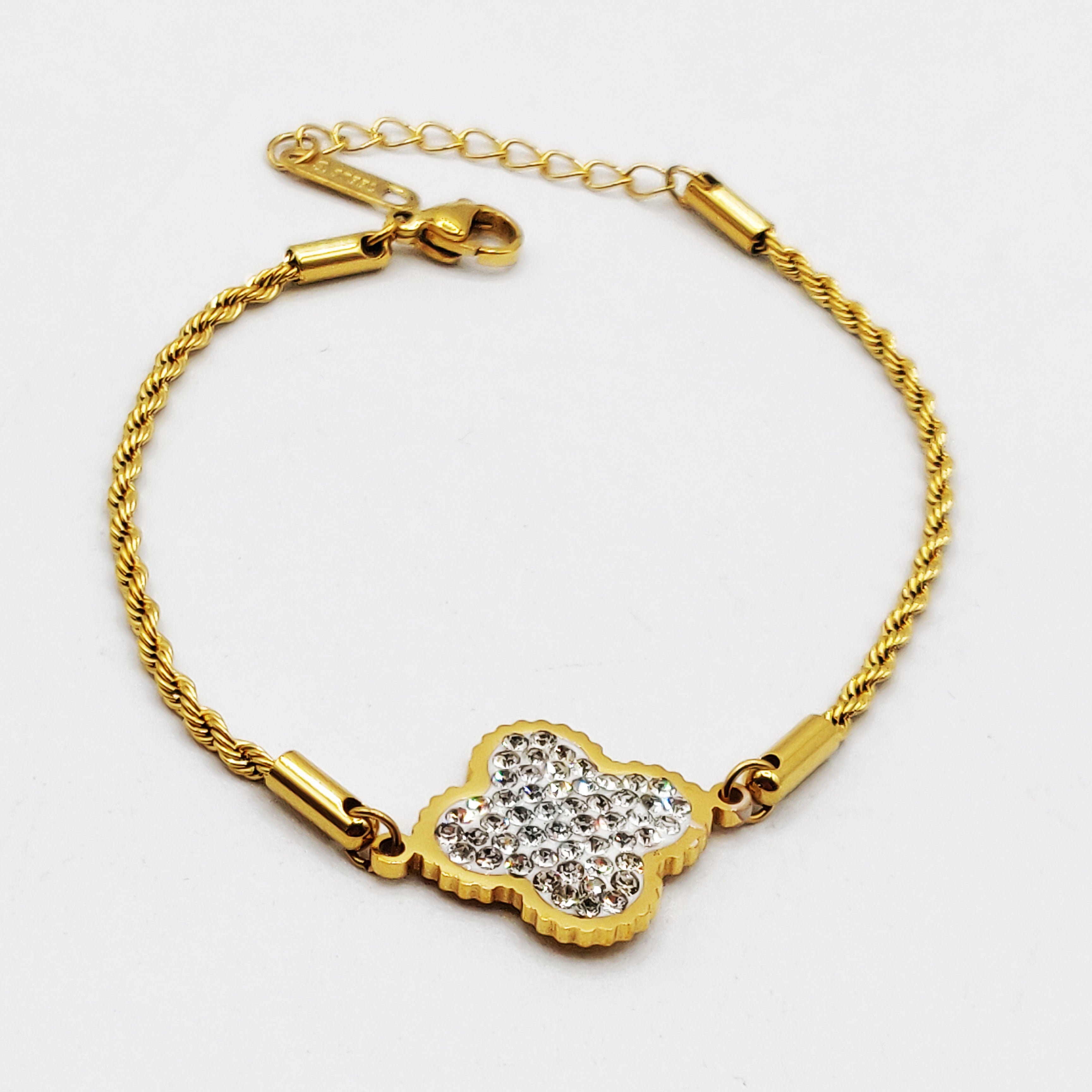 Bracelet Torsade Multi Lignes Trèfle Cristaux Luxe