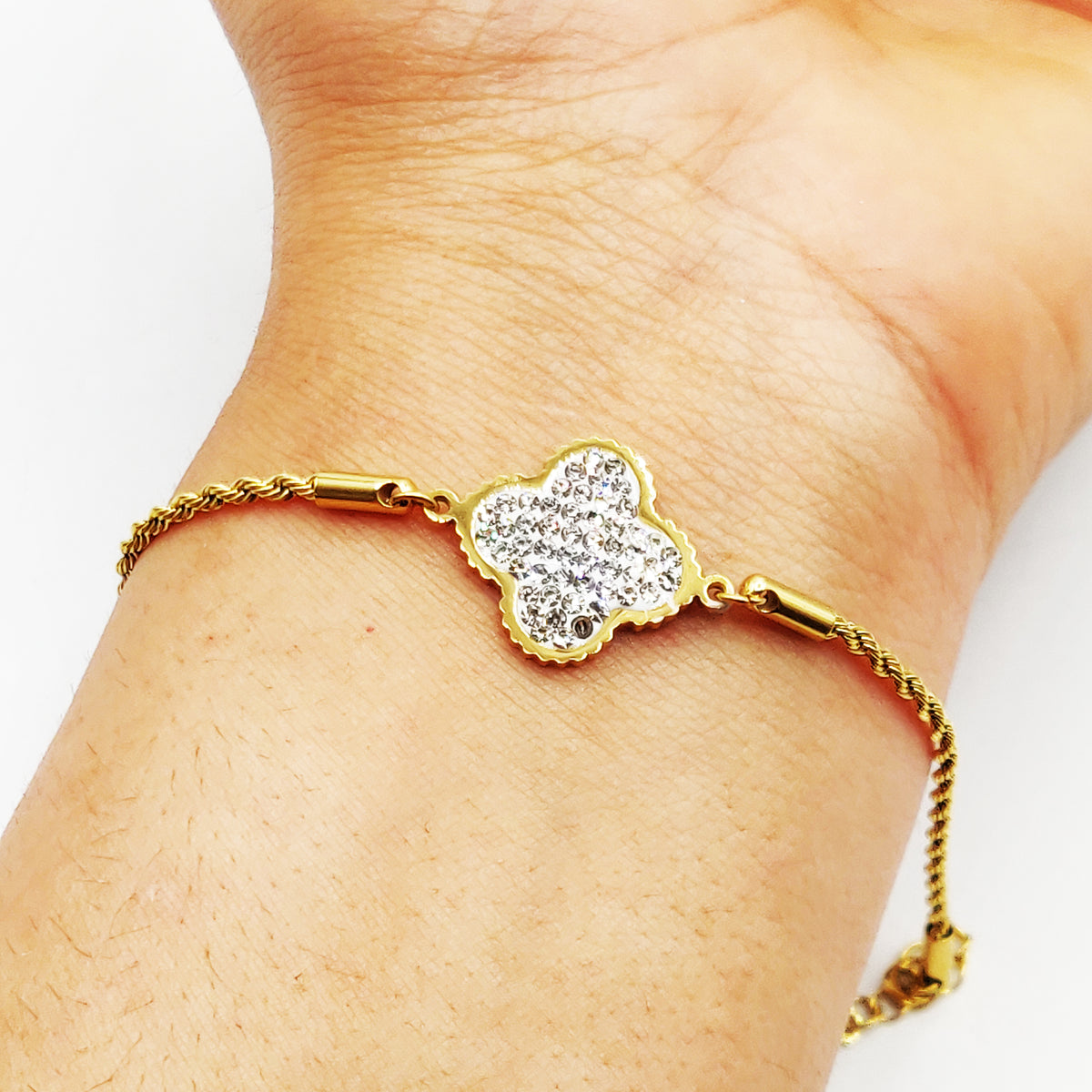 Bracelet Torsade Multi Lignes Trèfle Cristaux Luxe