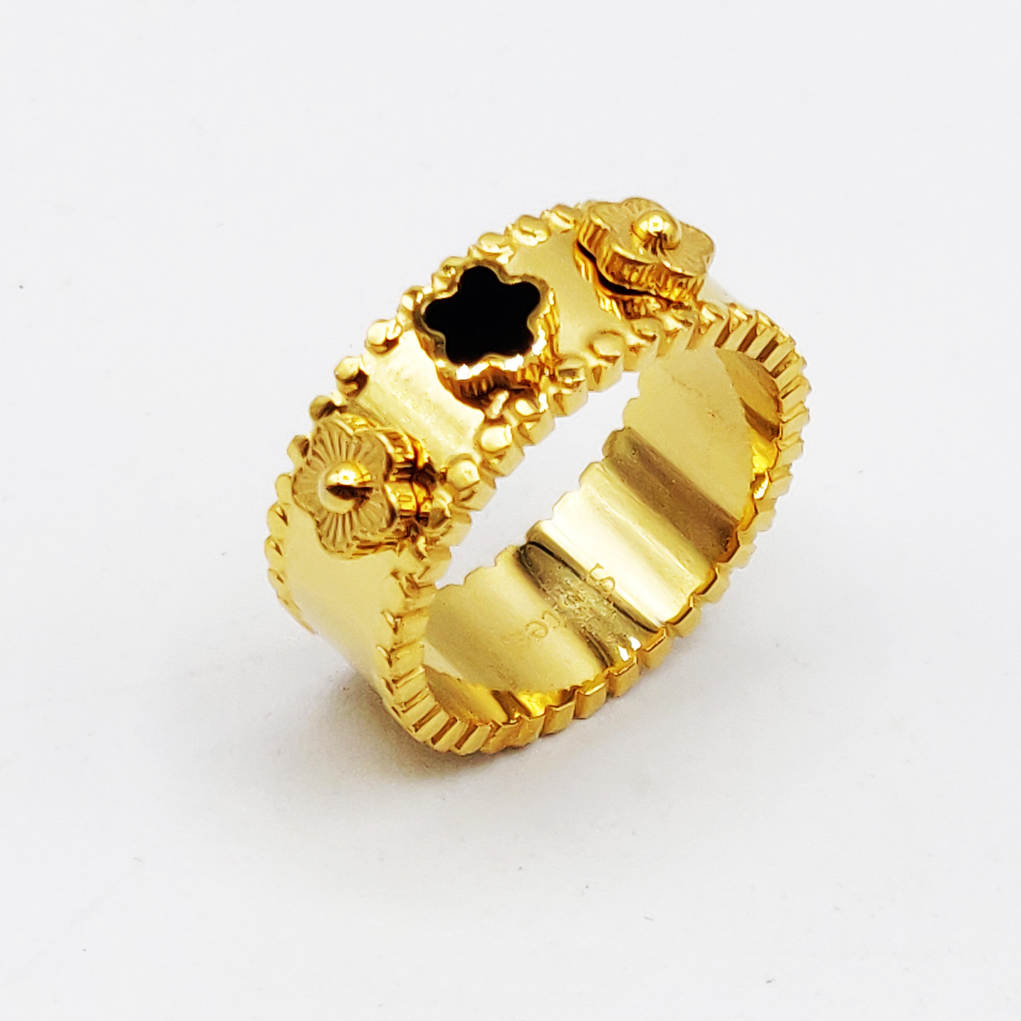 Bague Marguerites Dorées et Noires Luxe