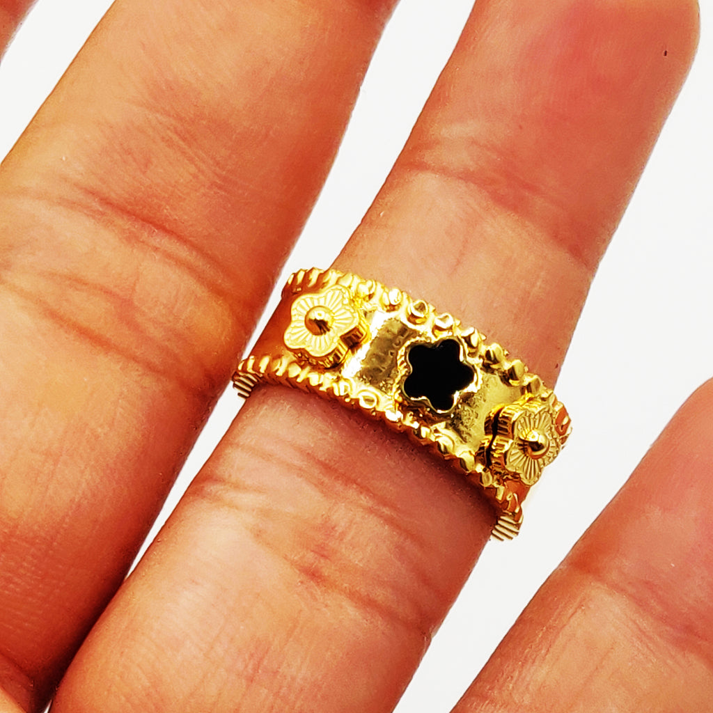 Bague Marguerites Dorées et Noires Luxe