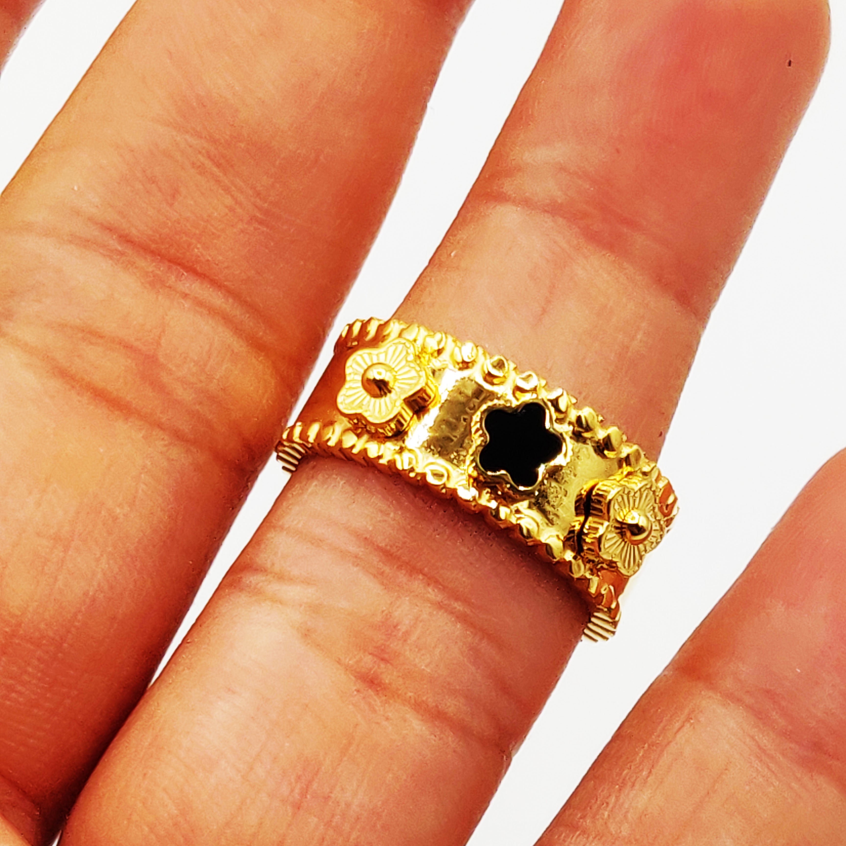 Bague Marguerites Dorées et Noires Luxe